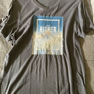 Gray Graphic T-Shirt with Blue and White Print